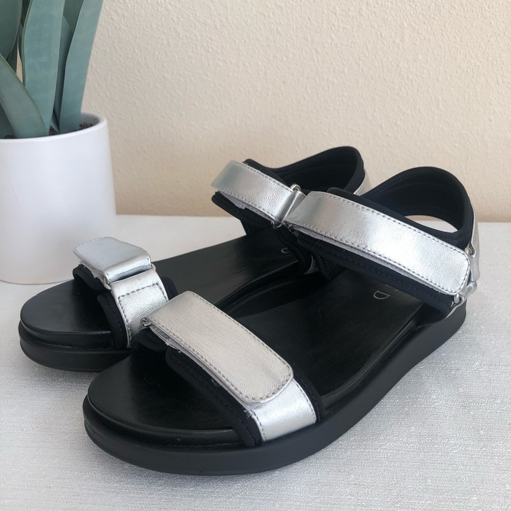 Silent D Silver Leather Black Adjustable Sandals … - image 3